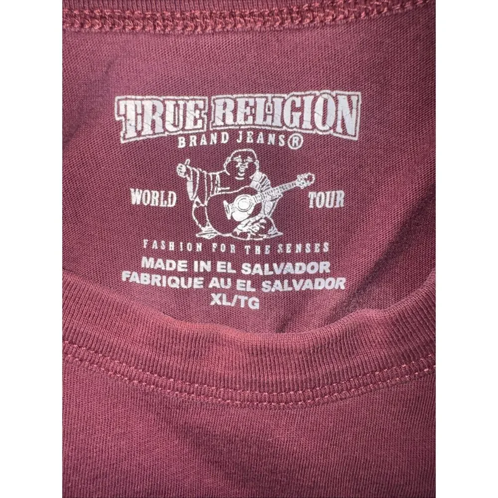 True Religion Football Jersey T-Shirt Burgundy Blue Men’s XL 22x27